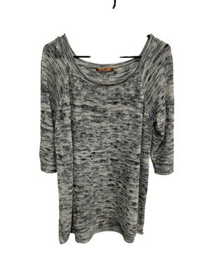 Belldini Women's Black White Knit Tunic Top Size L 3/4 Sleeve Preppy Minimalist